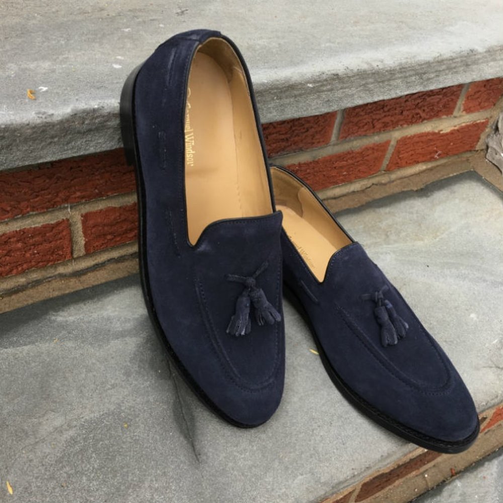 Samuel Windsor Loafers Men's Tasseled Blue Suede Shoes/Loafers (HANDMADE) - Picture 5 of 17